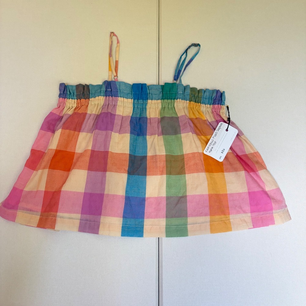 Sunshine Tienda Rainbow Plaid Daphne Top Gingham Cotton Cami Multi Color Medium